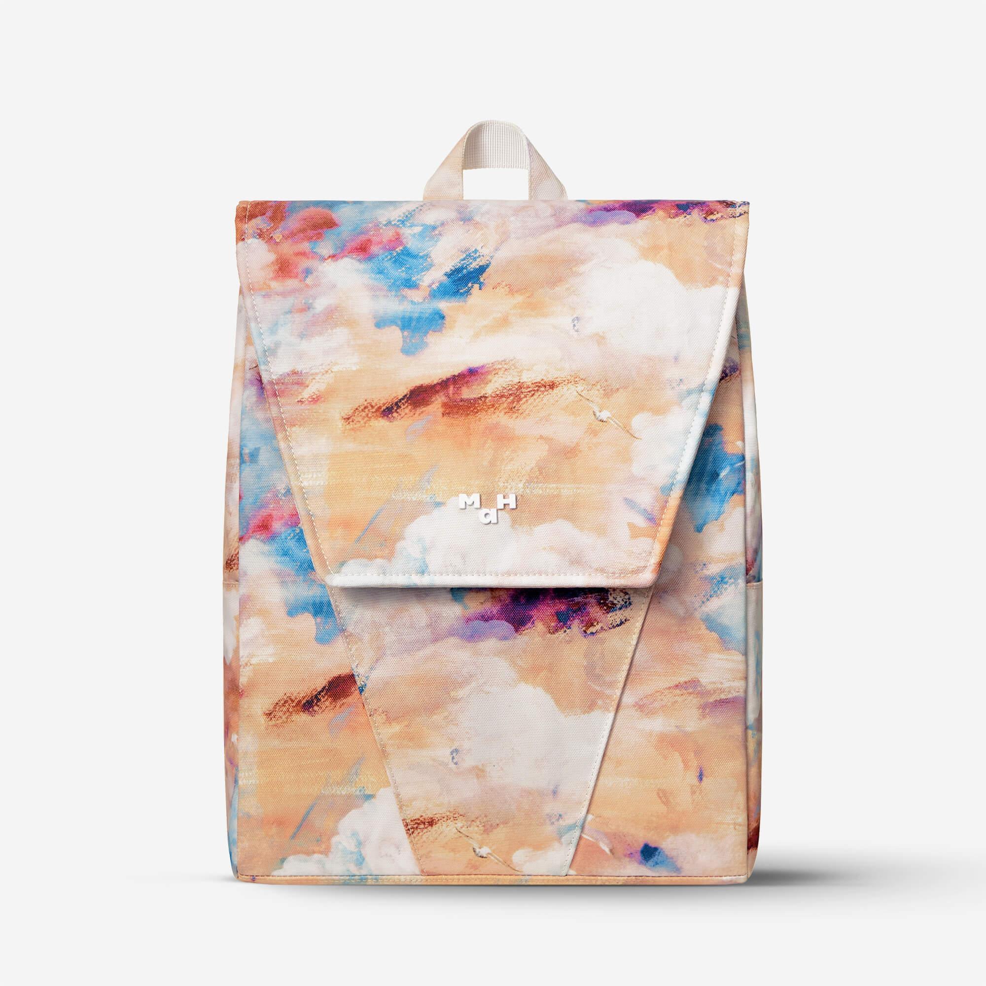 Stylish backpack with abstract watercolor print, ideal for everyday use and travel