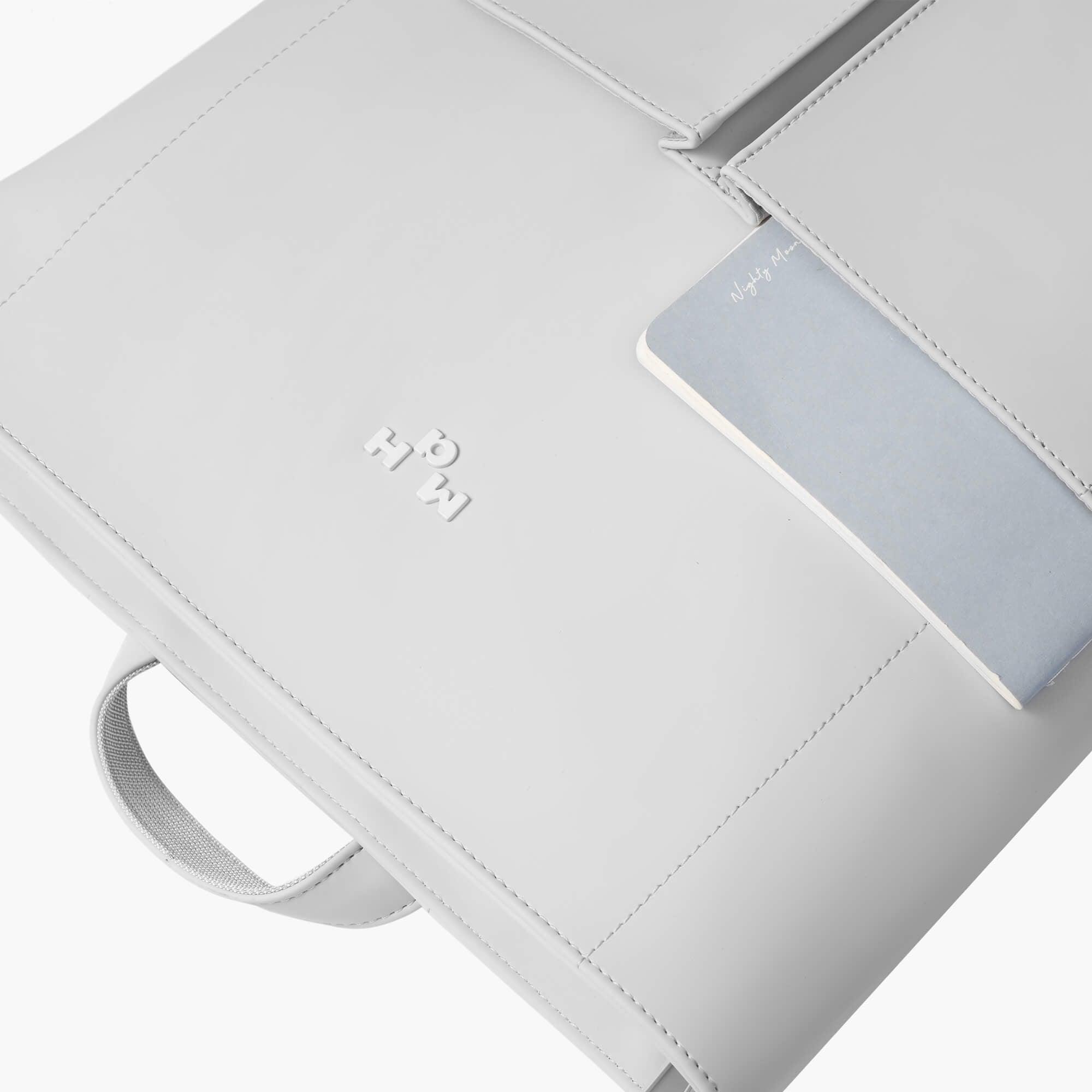 Grey Laptop Backpack-PU Leather Schoolbag