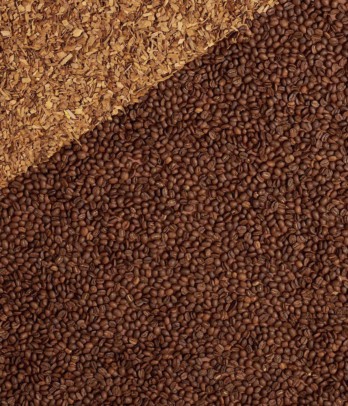 Roasted coffee beans and cork texture background, natural materials for sustainable design