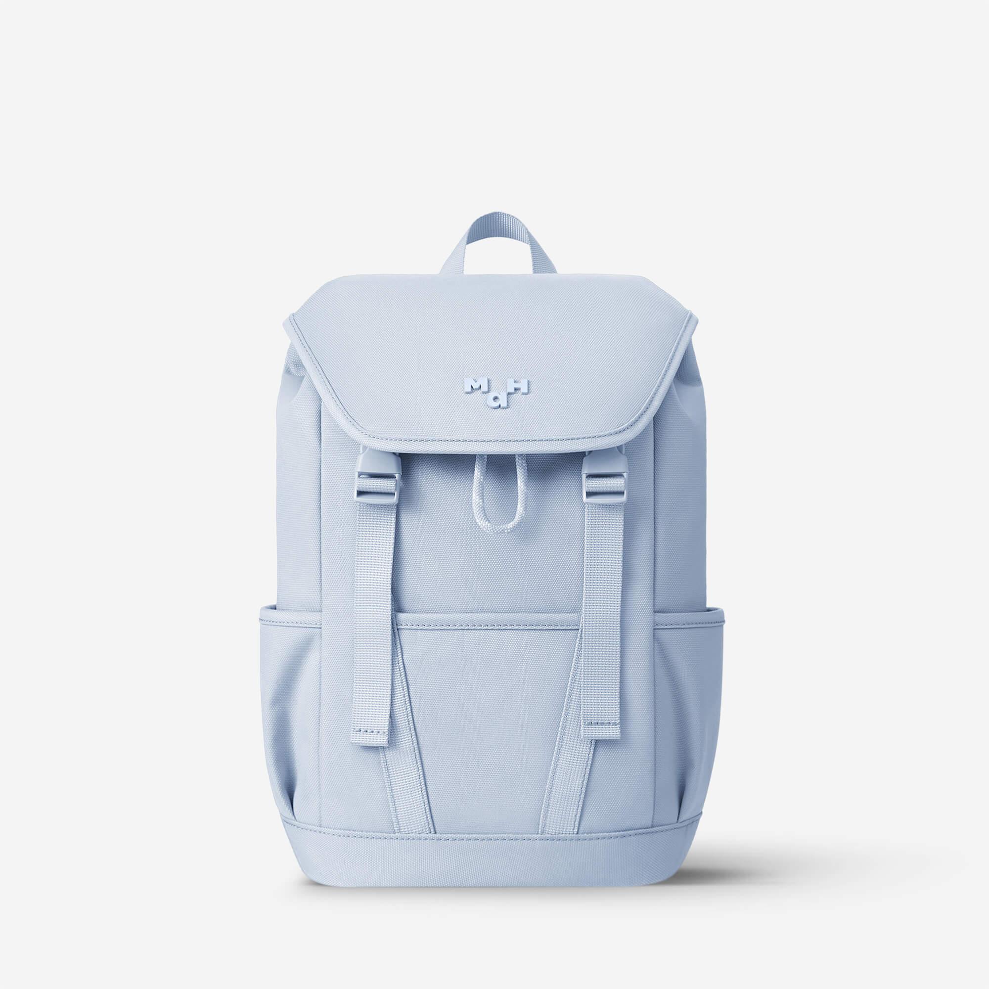 images of a mini blue backpack Diaper | Navy | CALPAK Arcuate Shoulder Strap Lining Material Vee Backpack Mini | Mystic
